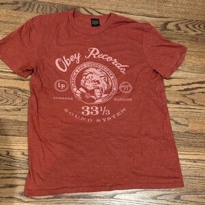 Obey Men's Burnt Orange Graphic Tee with White Print XL